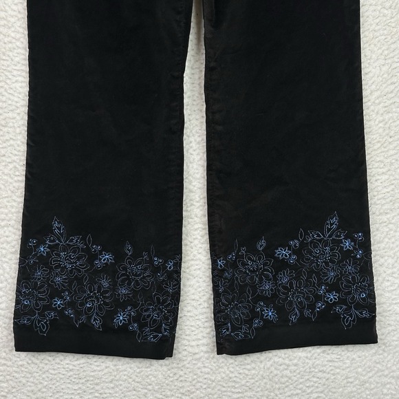 Sigrid Olsen Sport Black Velvet Pants Wide Leg Floral Embroidery Hem Petite 8P - Picture 3 of 10